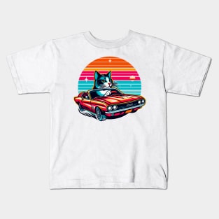 Funny Cat driving a car Kids T-Shirt